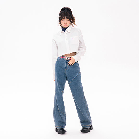 High waist loose straight denim pants