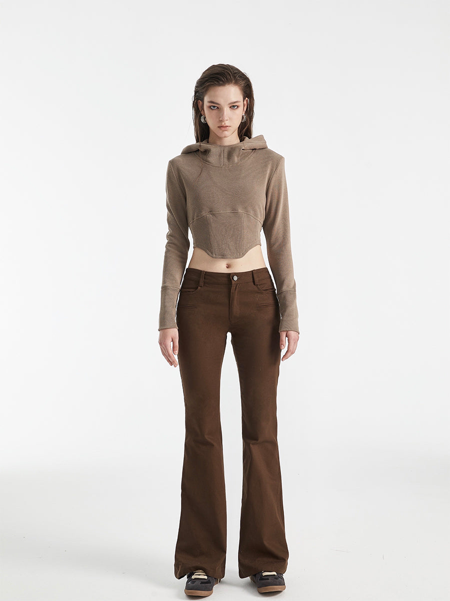 Vintage brown micro-flared casual pants