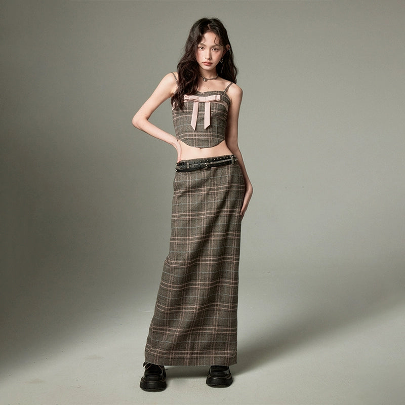 Plaid Bow Top and A-line Skirt