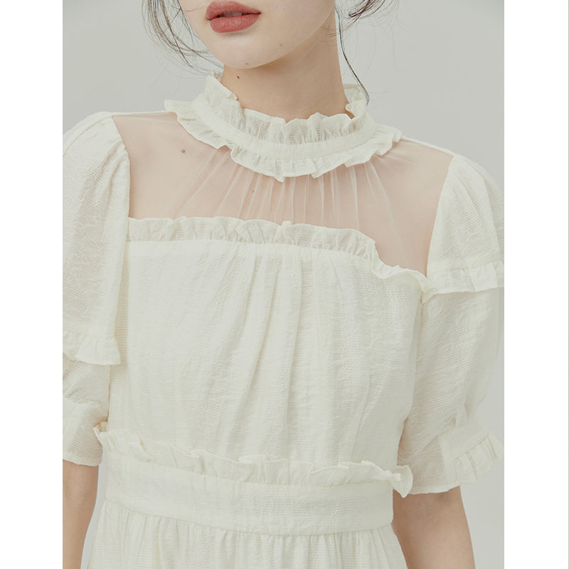 Jacquard white bow dress