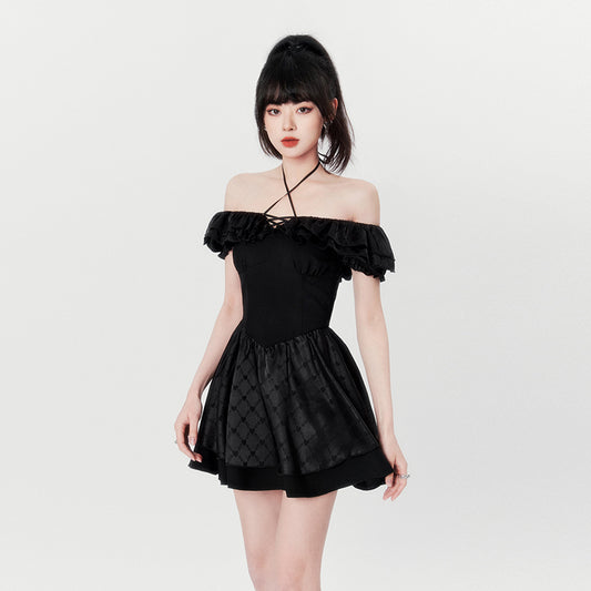 French Puff Sleeve Short Dress
