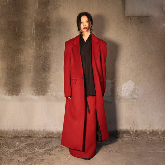 Unisex Red Wool Coat Jacket