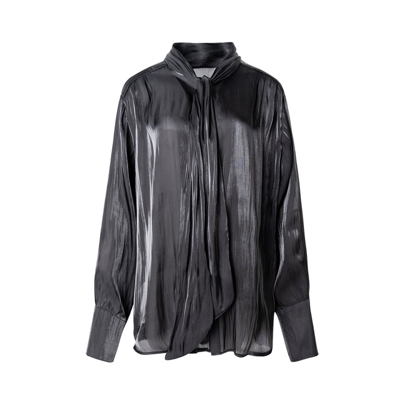 Dark glossy black long-sleeved top