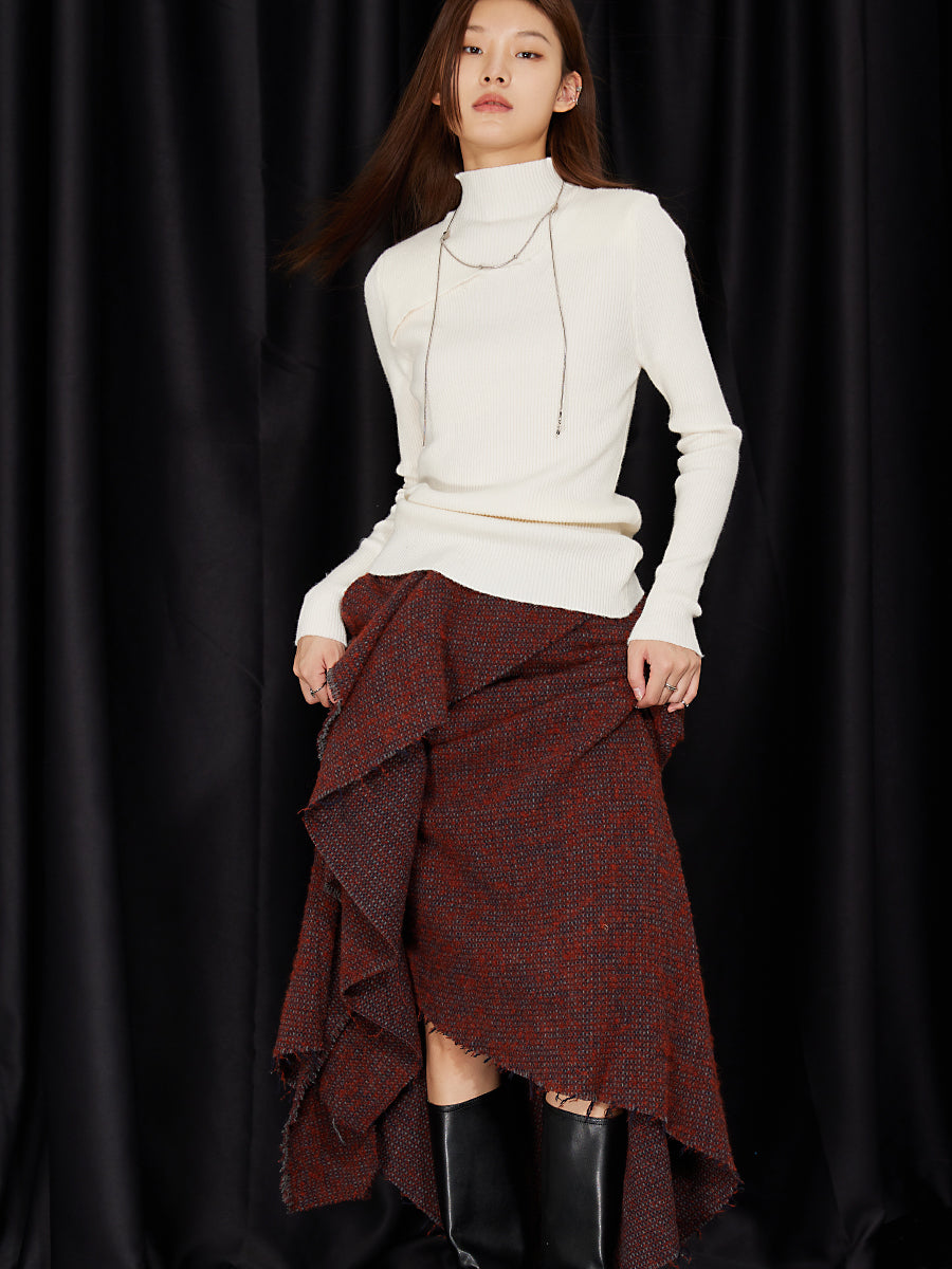 Jacquard irregular red skirt