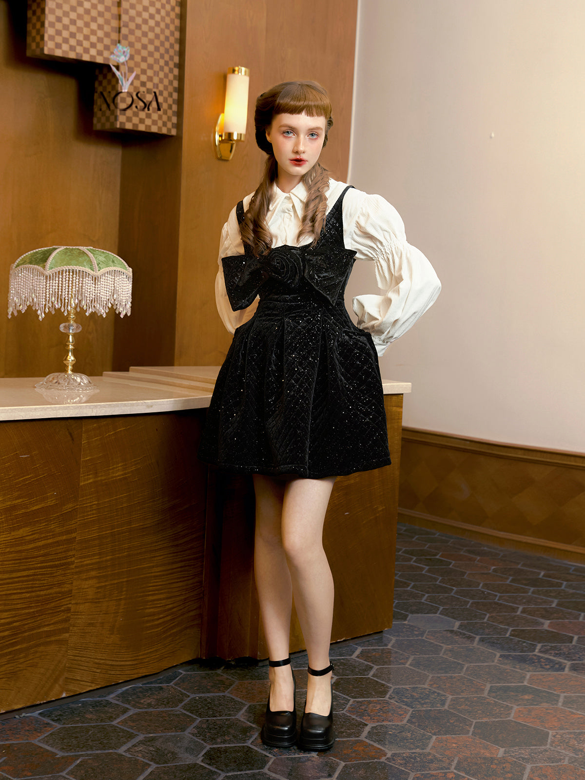 black velvet bow cotton dress and shirt