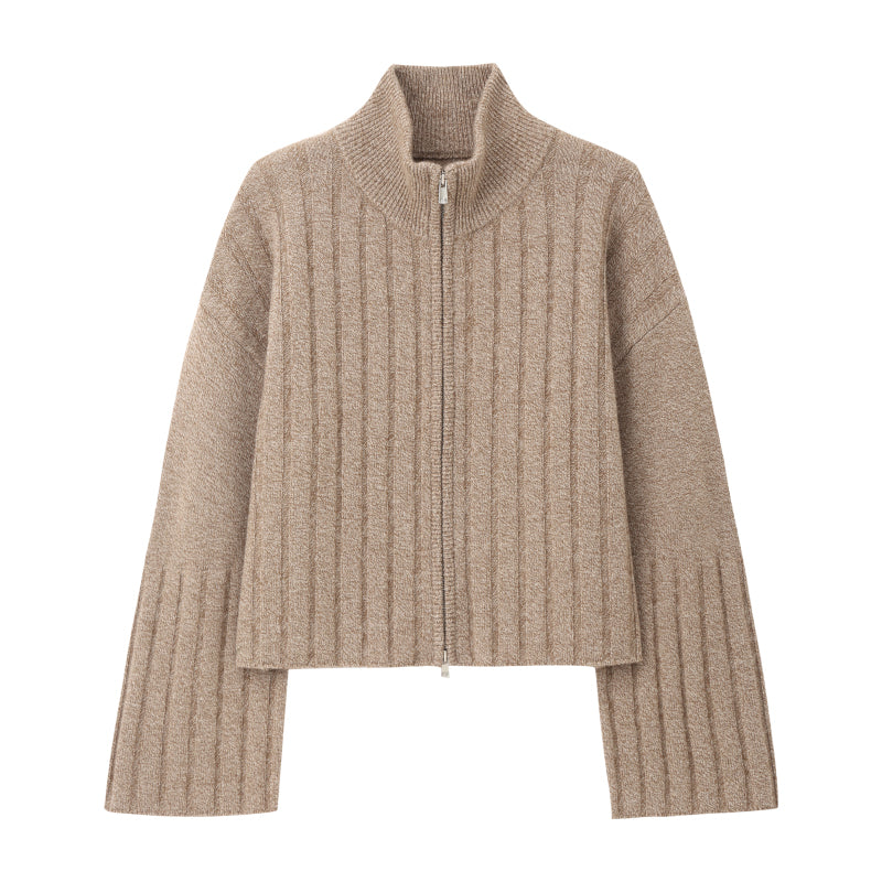 Merino wool double zipper cardigan