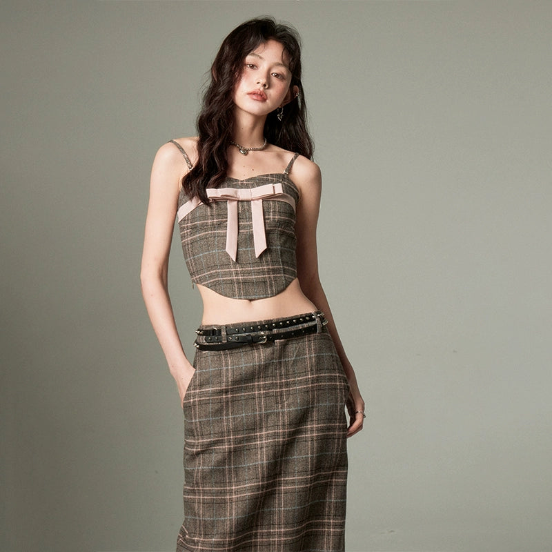 Plaid Bow Top and A-line Skirt