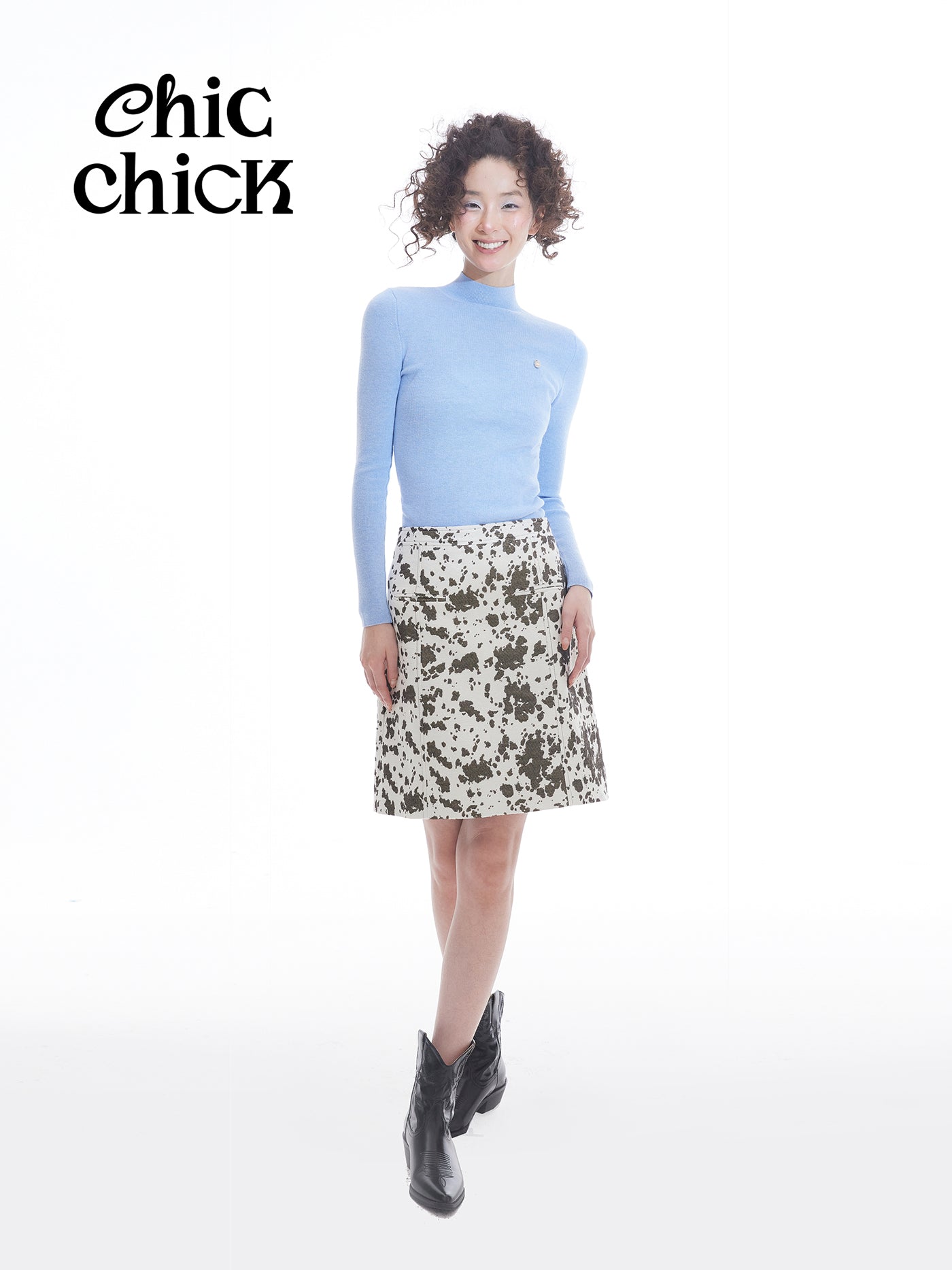 Cow pattern jacquard retro skirt