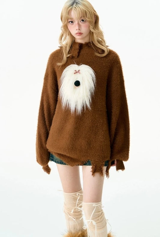 Plush puppy knitted pullover top