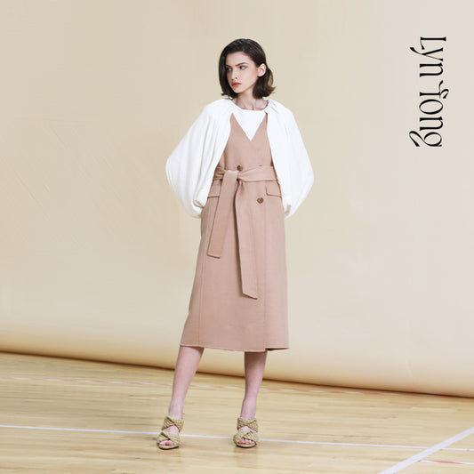 Long belted classic two-piece wool coat