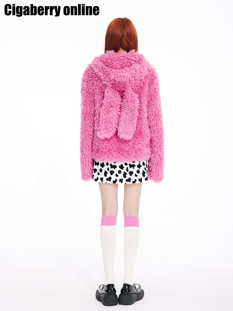 Rabbit plush quilted jacket