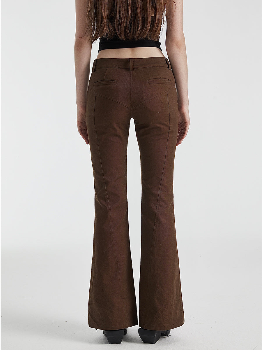 Vintage brown micro-flared casual pants