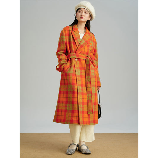 Retro orange plaid short and long coat