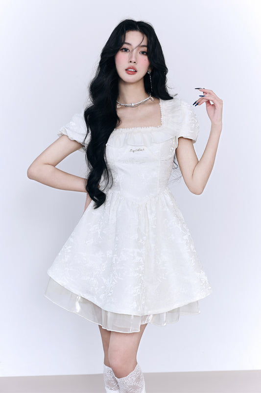 Puff sleeve jacquard princess dress