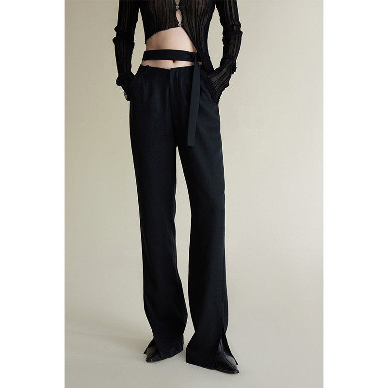 Waist tie straight pants