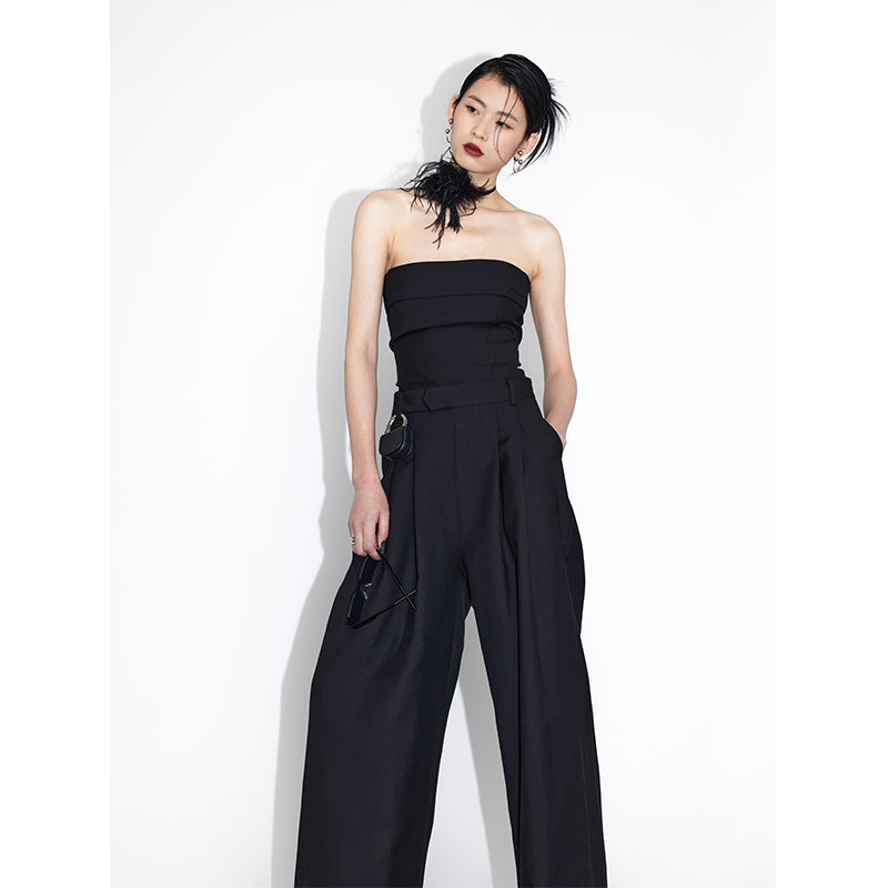 Ruffled tube high waist straight pants