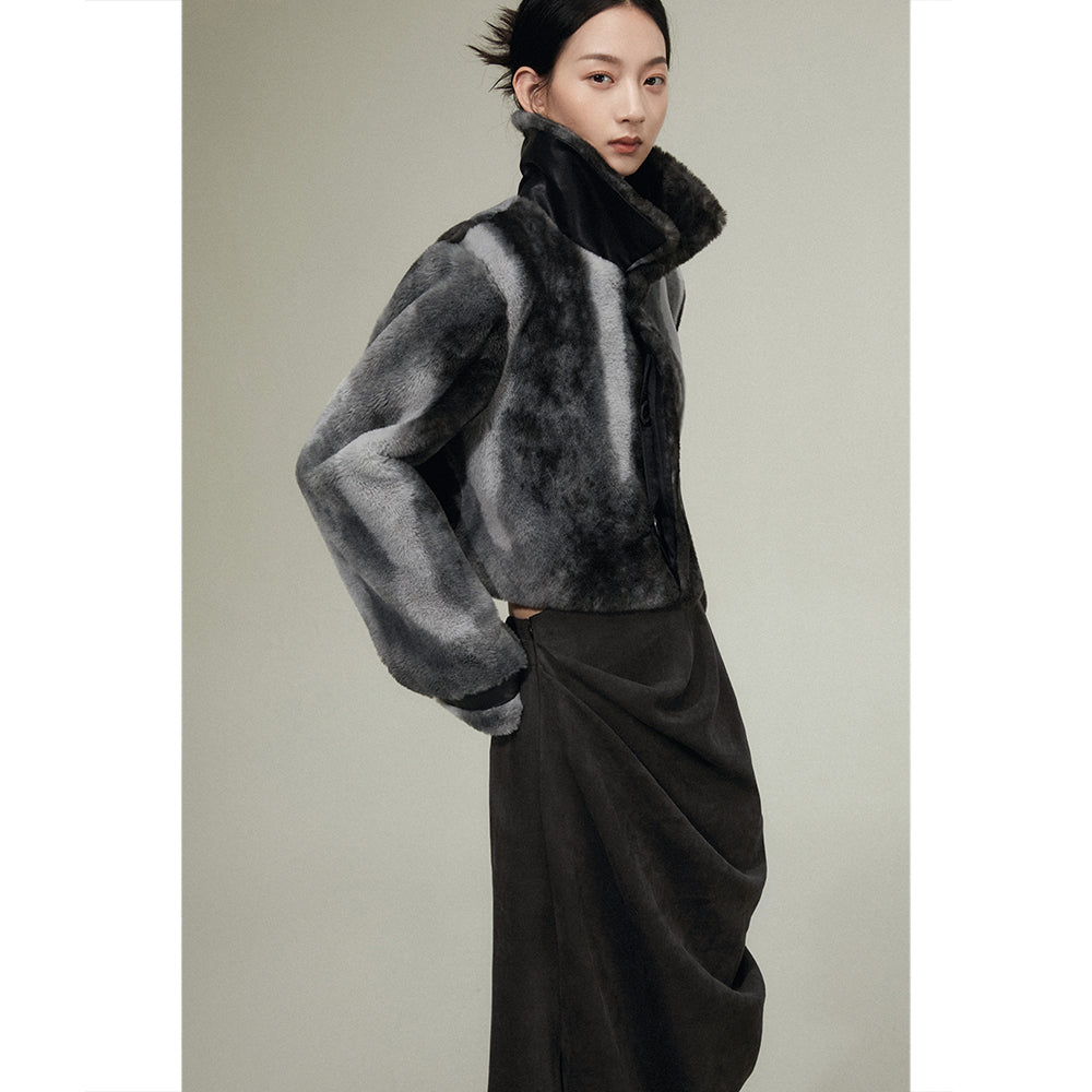 Gradient Eco Fur Cropped Wool Jacket