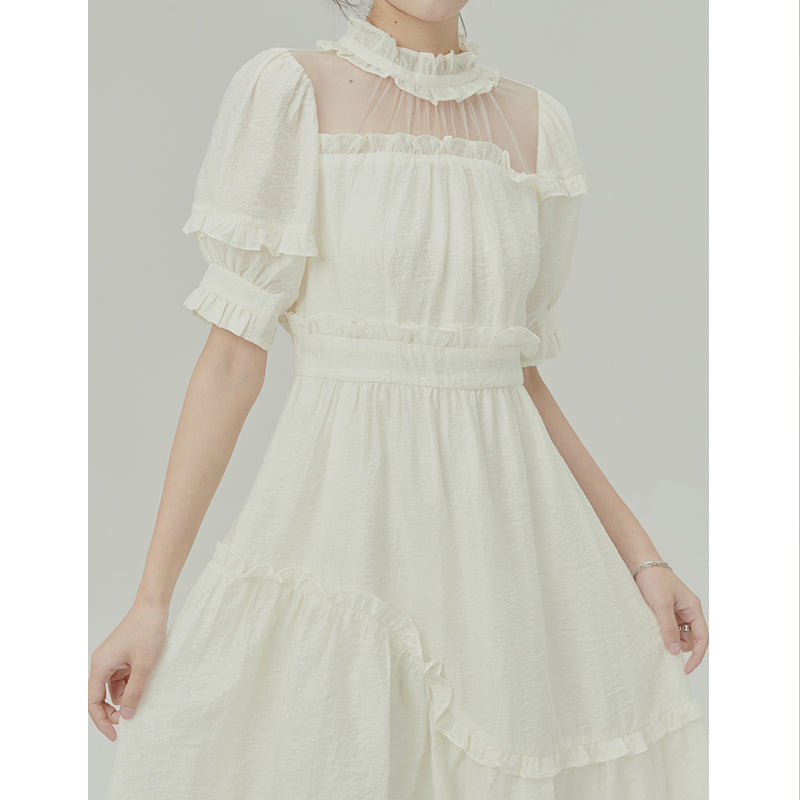 Jacquard white bow dress