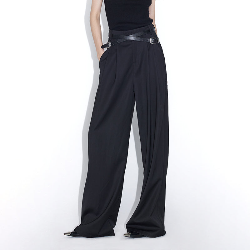 Cross Belt Pleated Pants