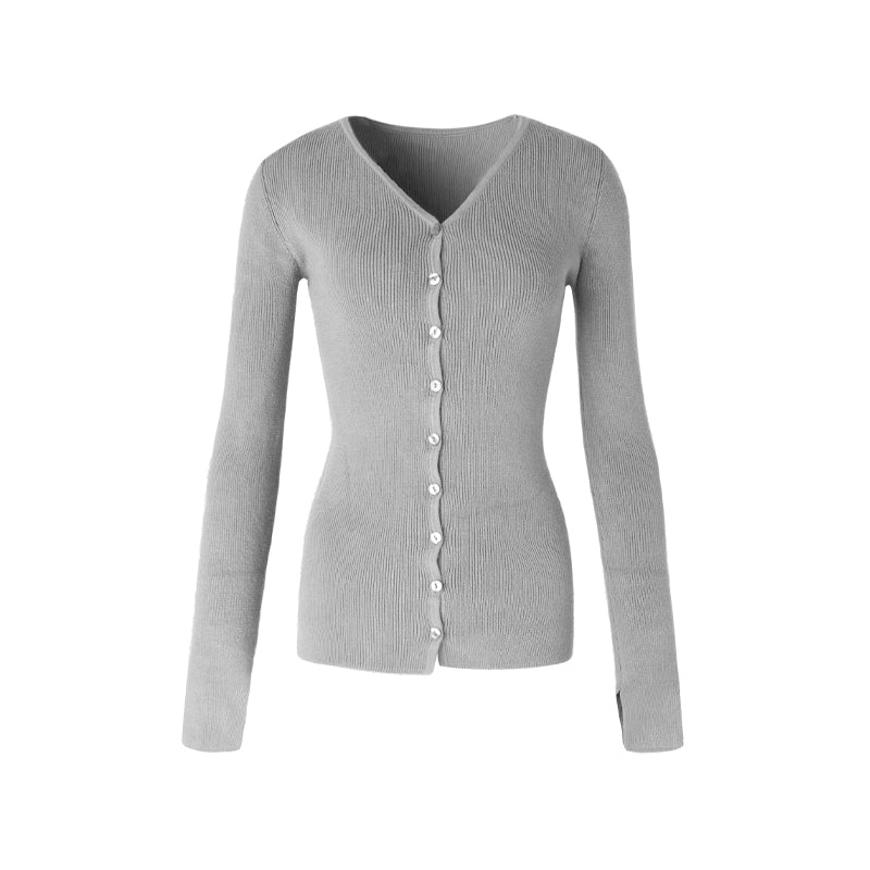 V-neck knit cardigan