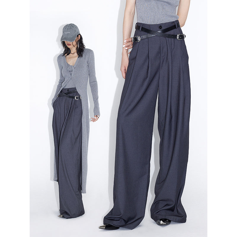 Cross Belt Pleated Pants