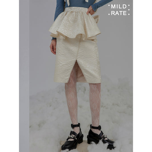 Jacquard fabric ruffled hip skirt