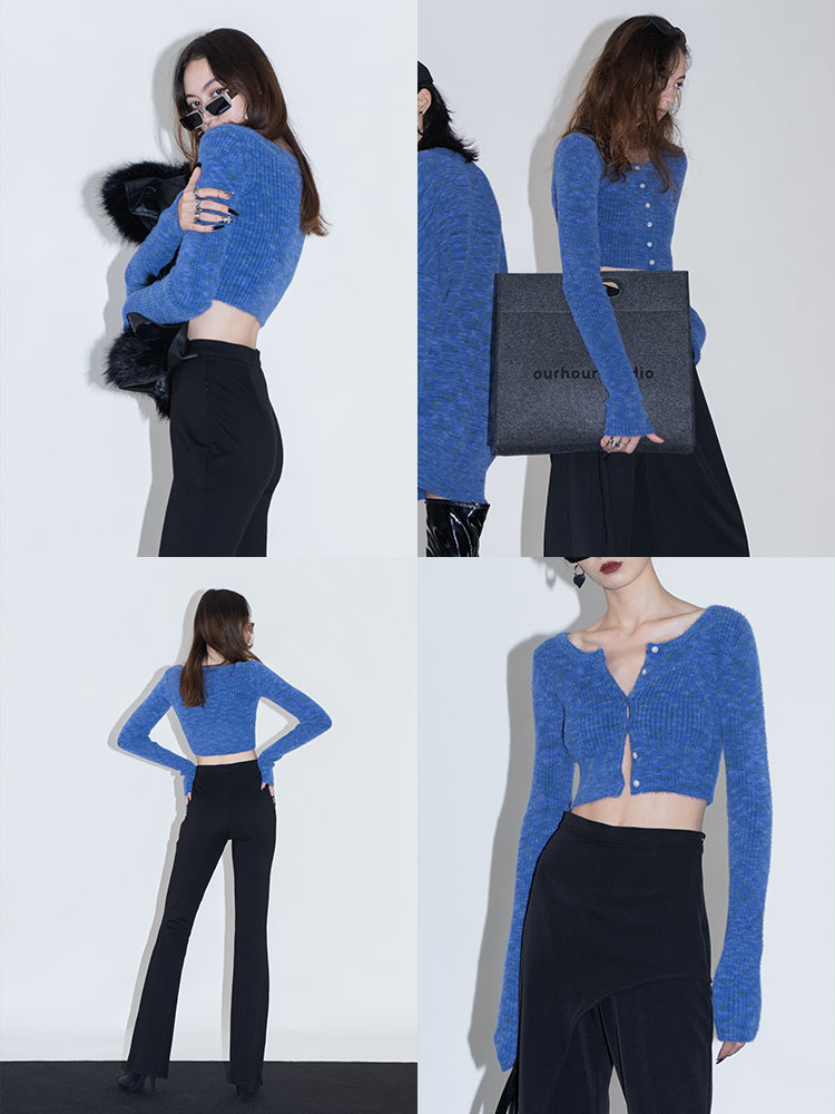 Blue V-neck knitted top