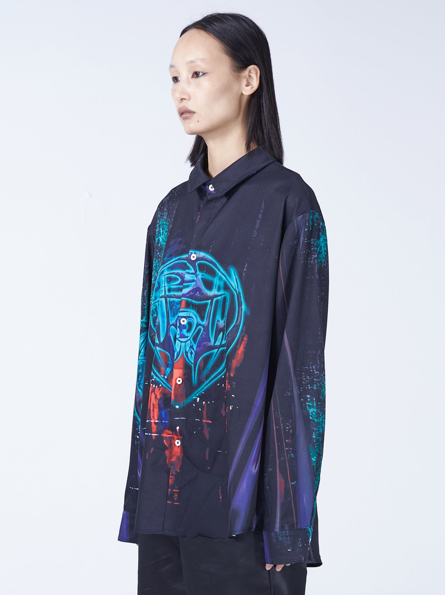 Black totem print oversize long sleeve shirt