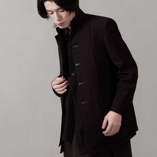 unisex black casual stand-up collar jacket 