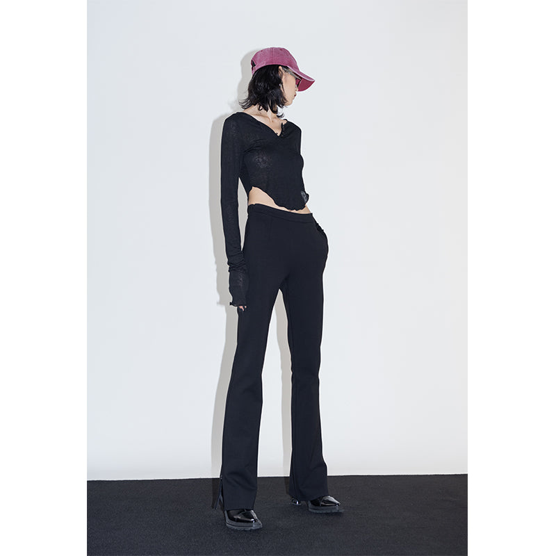 Micro-perspective arc hem tight-fitting top