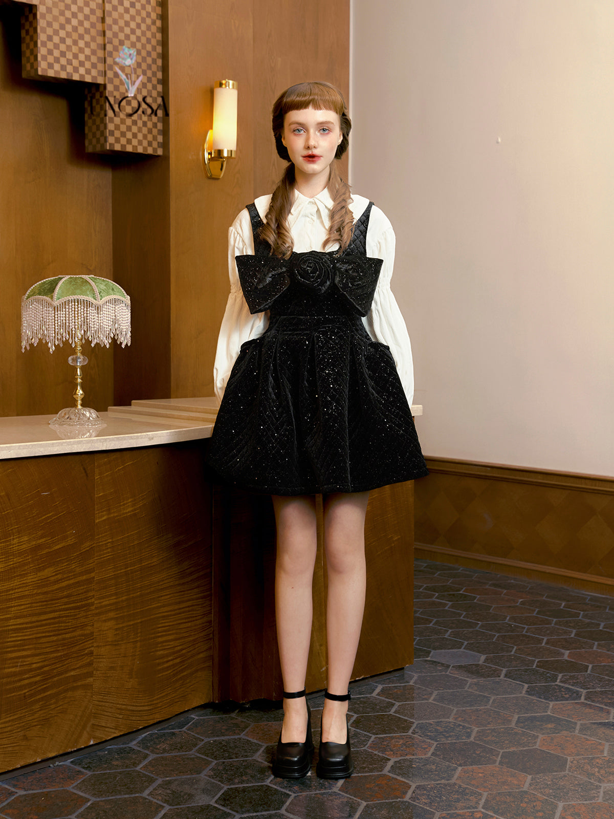 black velvet bow cotton dress and shirt