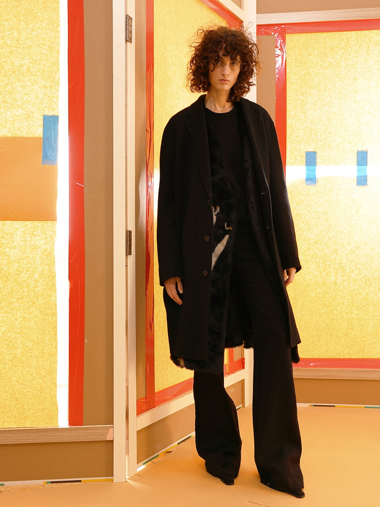 Simple black wool long coat