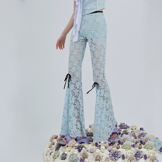 Purple Two-Tone Lace Flared Pants