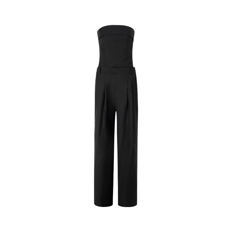 Ruffled tube high waist straight pants