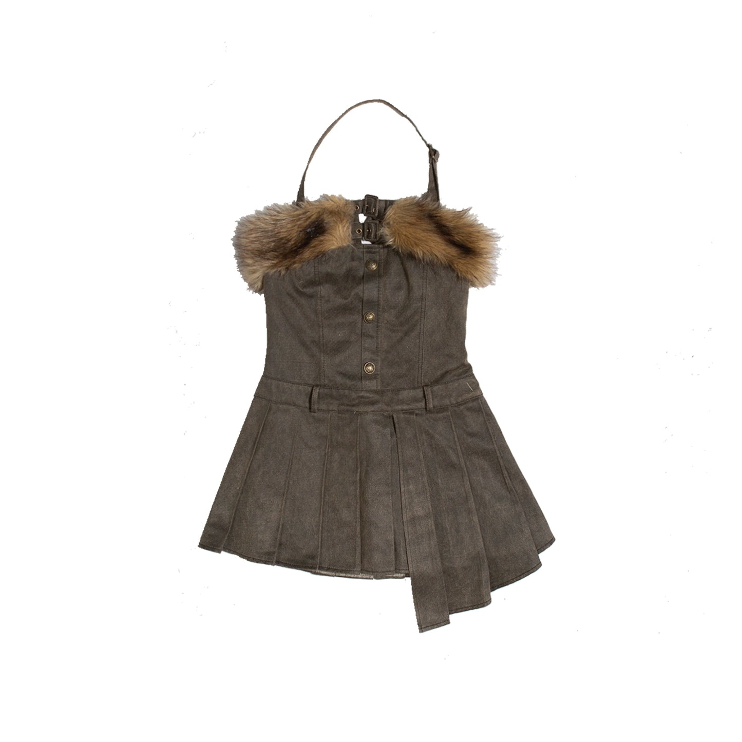 Bandeau Camisole Dress and Fur Belt