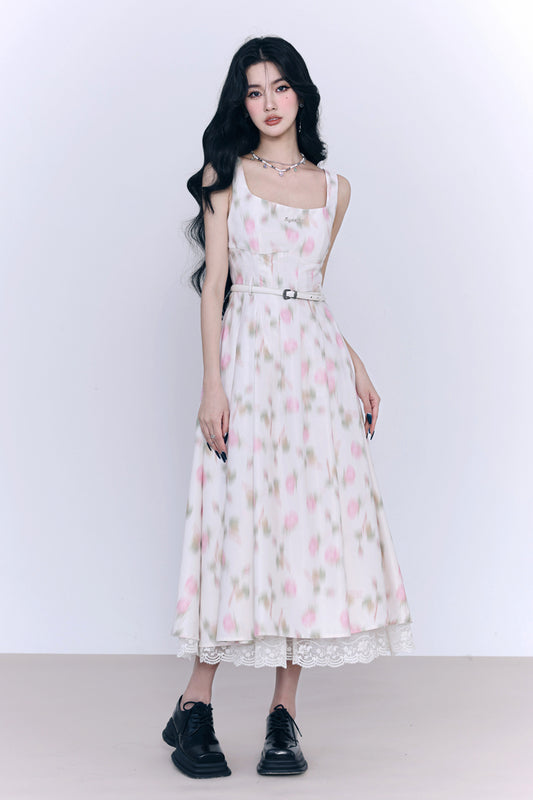 Floral lace suspender dress