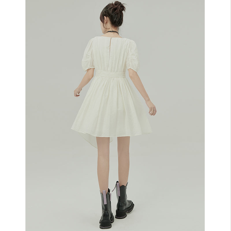 Jacquard Irregular Puff Sleeve Dress