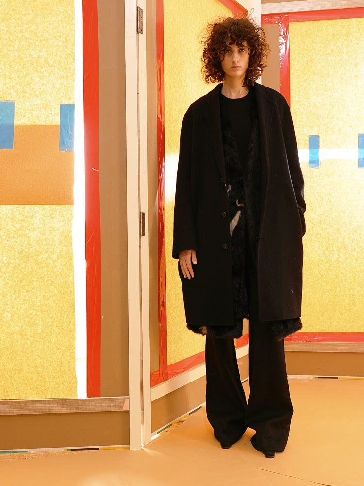 Simple black wool long coat