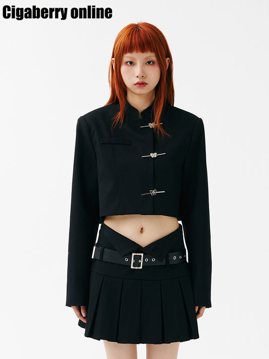 Low-waist skirt and embroidery jacket