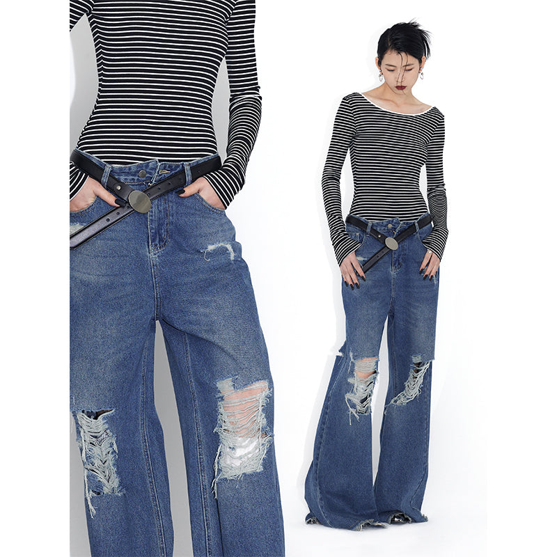 Distressed vintage mopping jeans