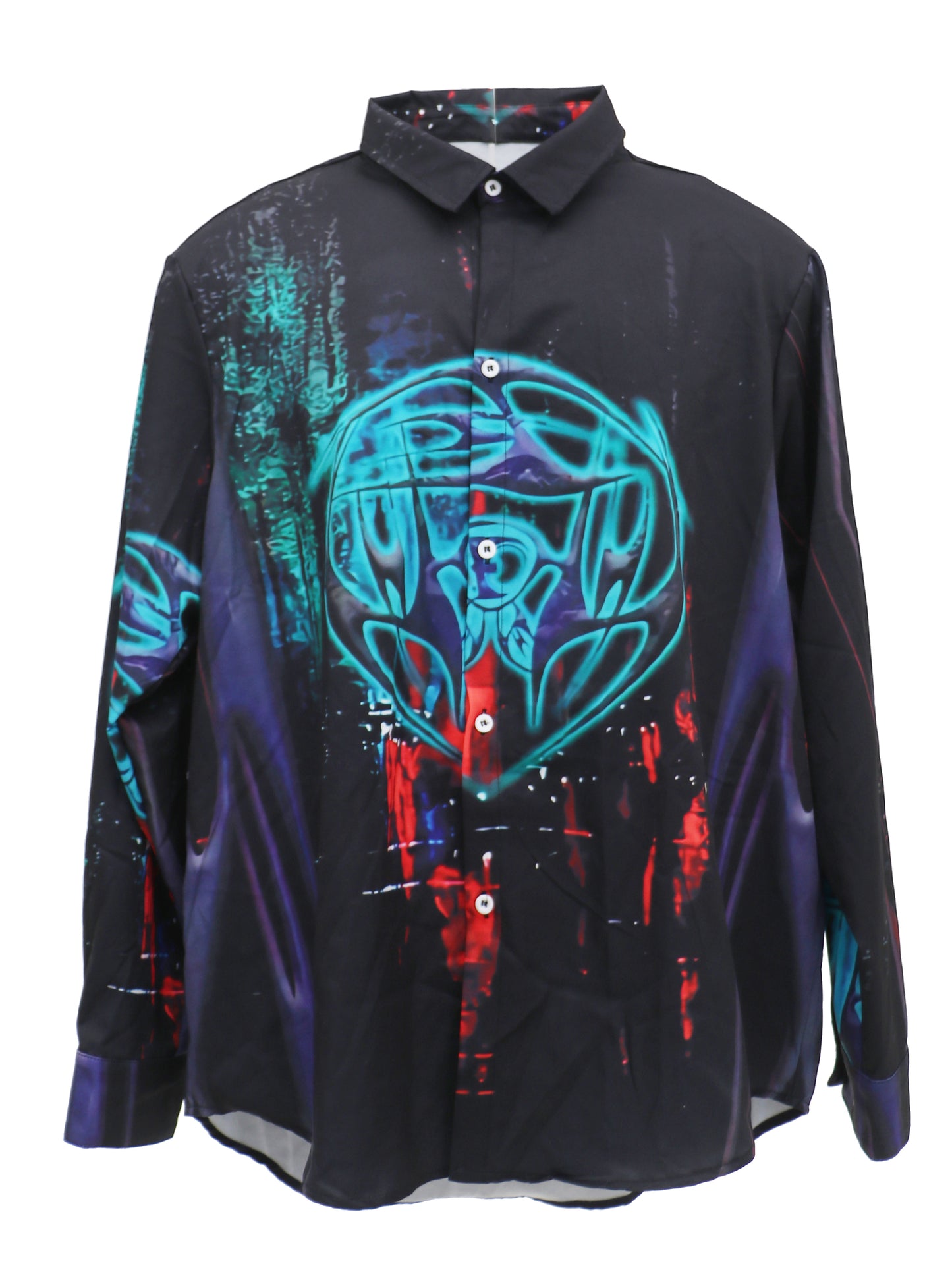 Black totem print oversize long sleeve shirt