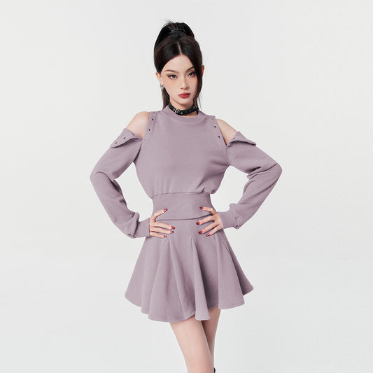 紫色百搭寬鬆修身兩件式連身裙