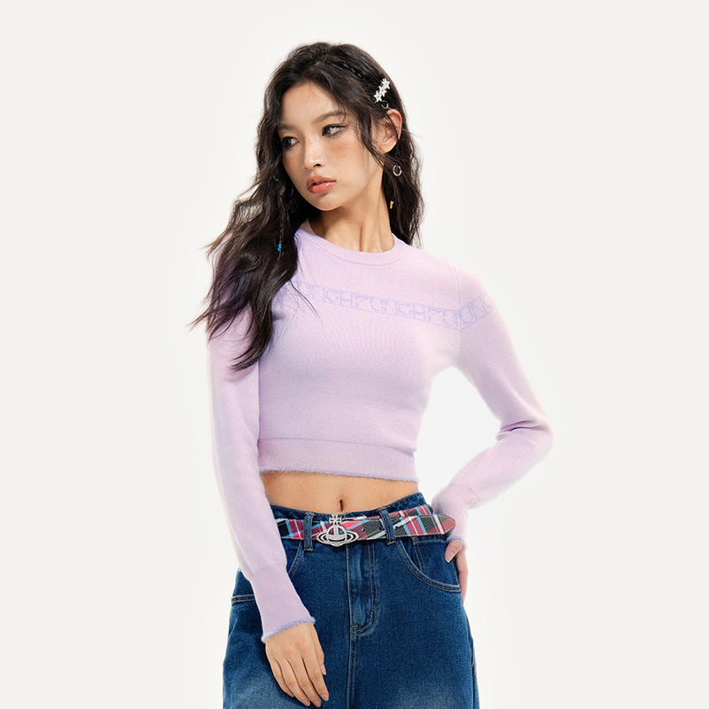 Round neck long-sleeved knitted top