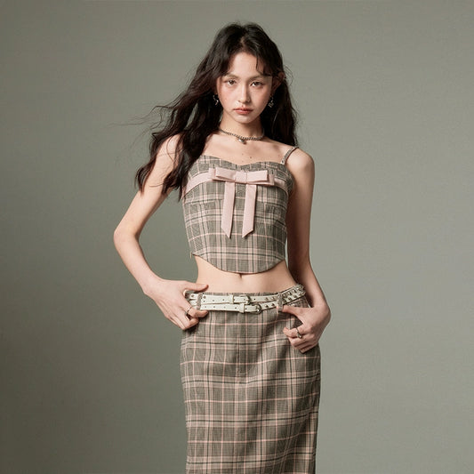 Plaid Bow Top and A-line Skirt