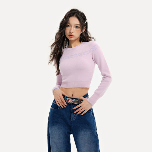 Round neck long-sleeved knitted top