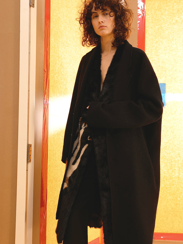 Simple black wool long coat