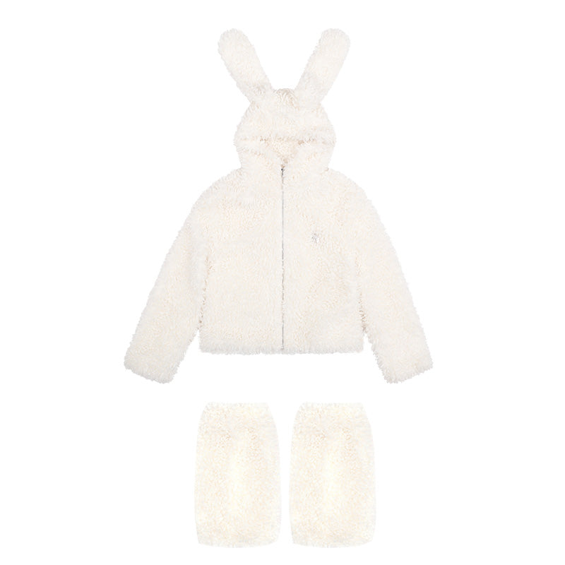 Rabbit plush quilted jacket