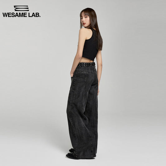 Retro Design Black High Waist Wide Leg Straight Jeans