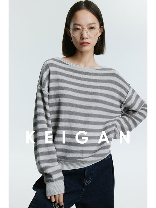 Cotton and linen striped loose sweater