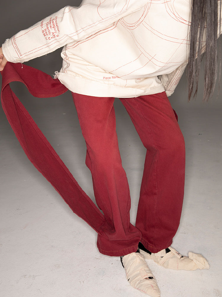 Loose straight autumn red pants